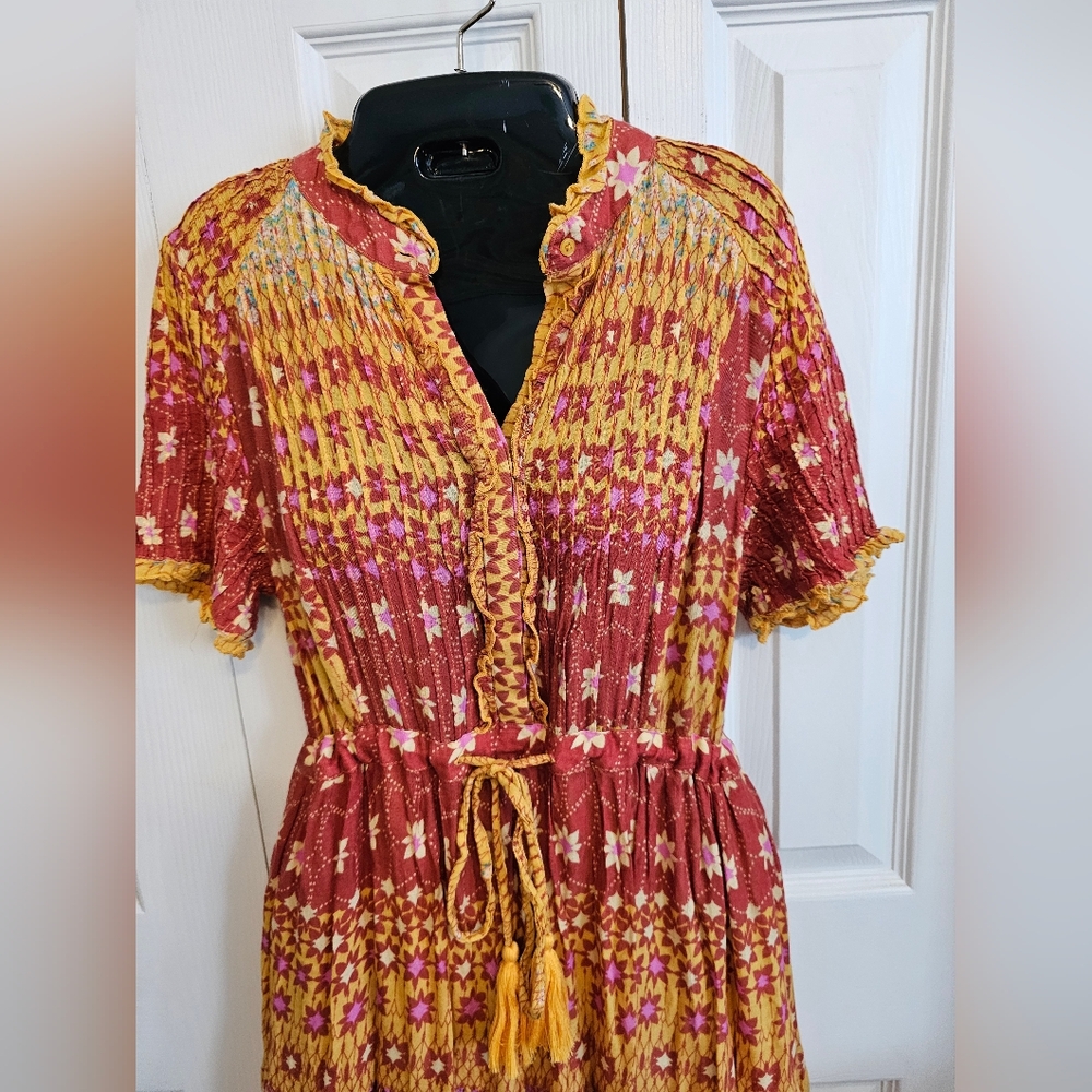 Free People Red and Yellow Patterned Midi Dress - Picture 2 of 10